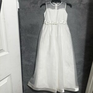 Santa Monica Formal Dress Girls 10 White Flower‎ Girl Communion Organza Gown